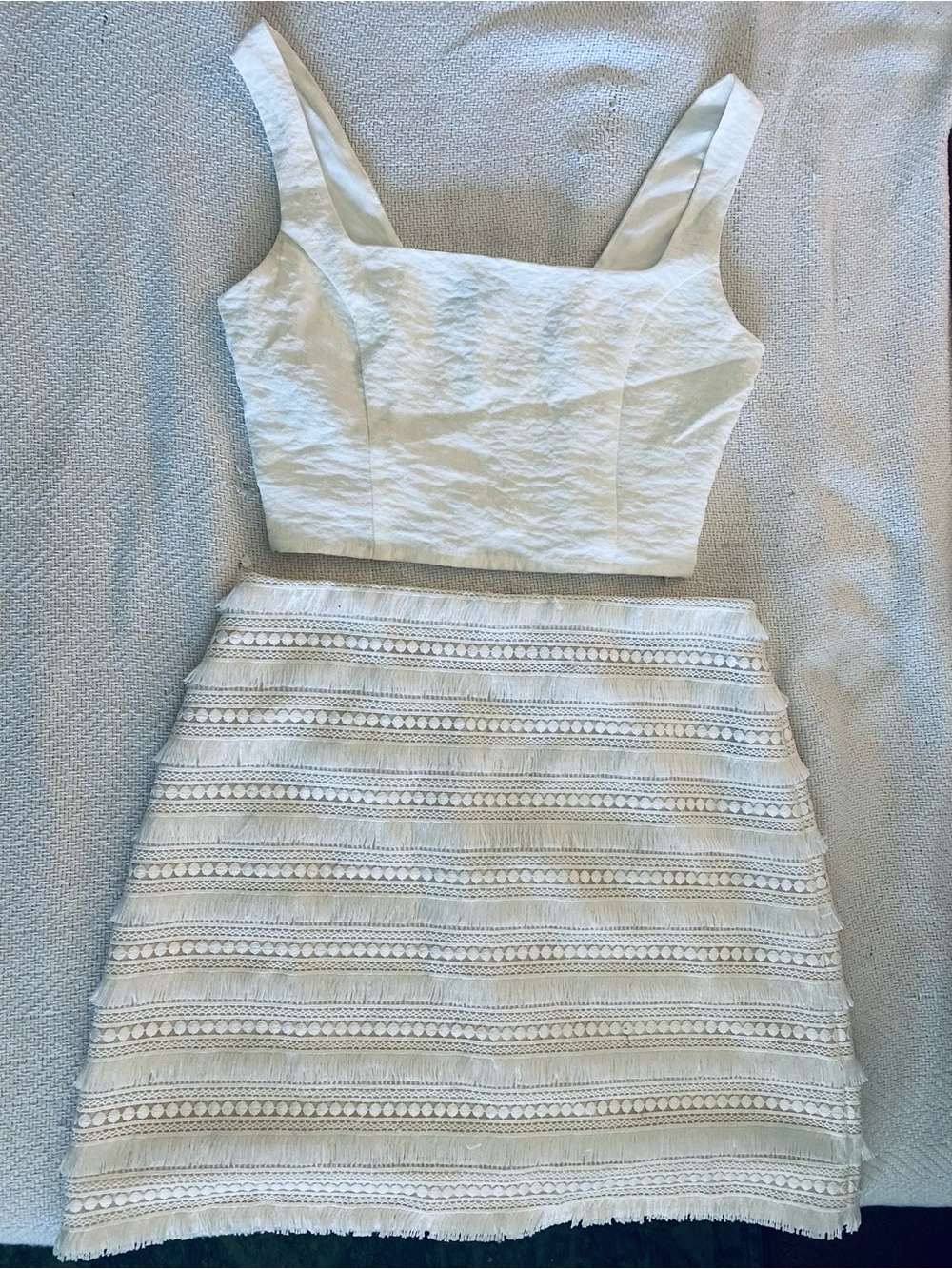 J. Crew White Fringe Skirt p Pairing with a Small White Top